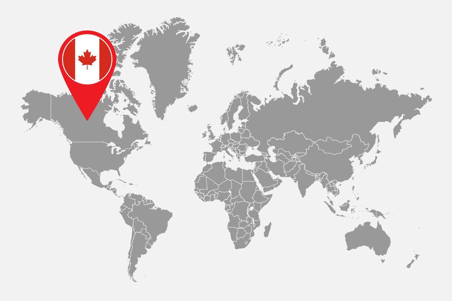 pin mapa con la bandera de canadá en el mundo map.vector ilustración. vector