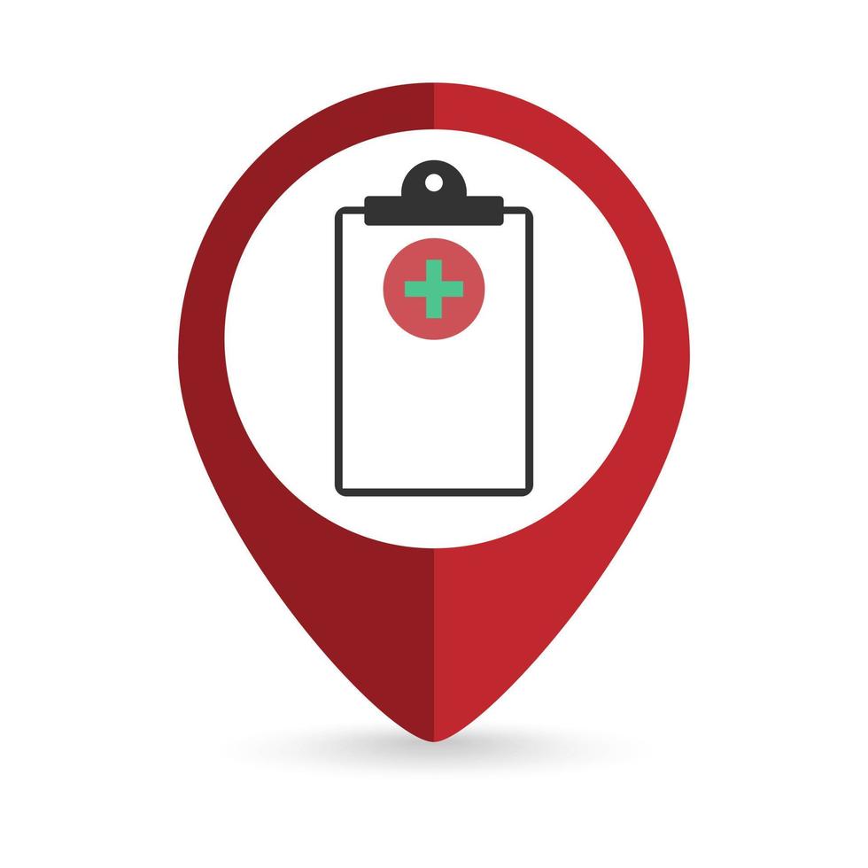 Map pointer with medical report icon. Vector illustration.