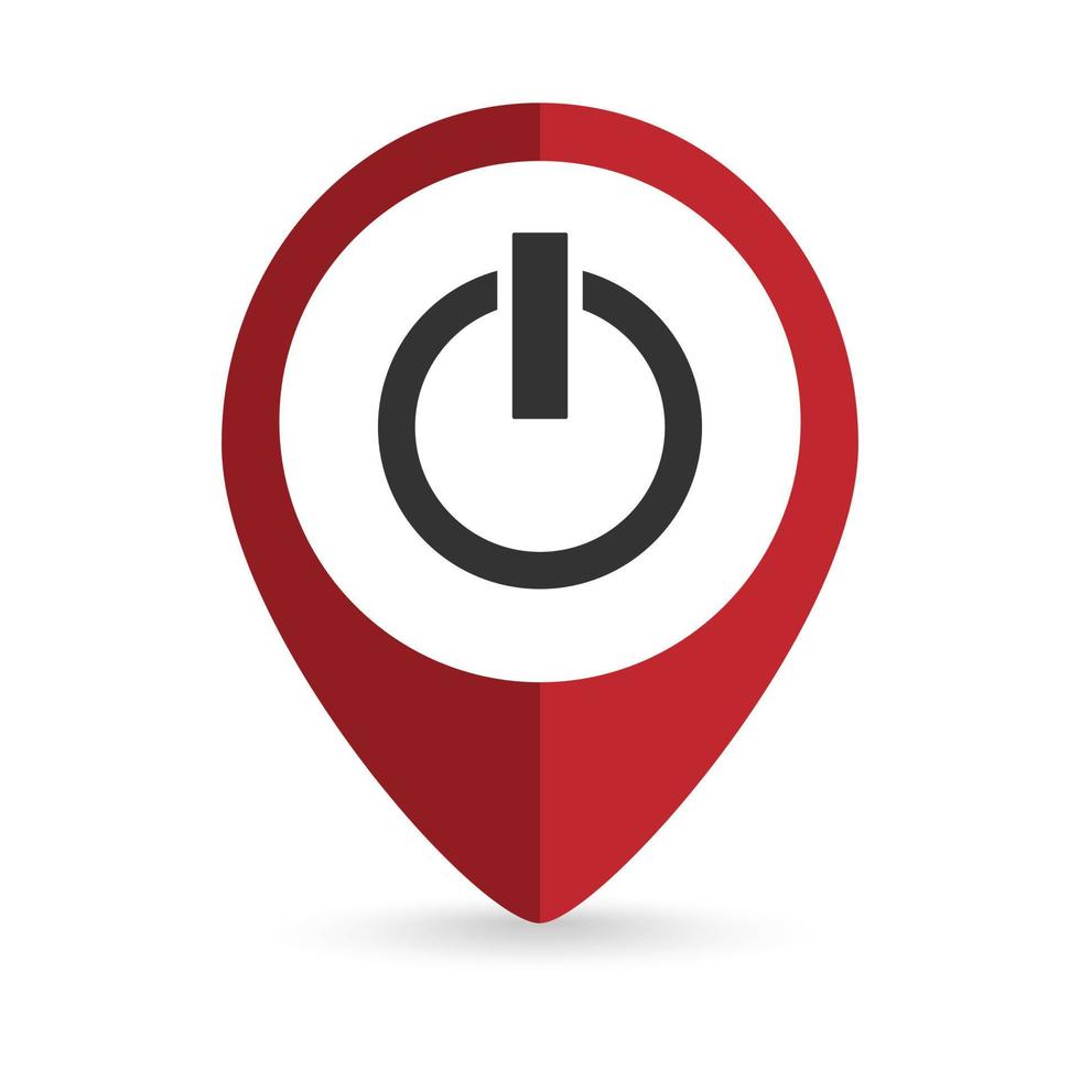 Map pointer with power on off icon. Vector illustration.