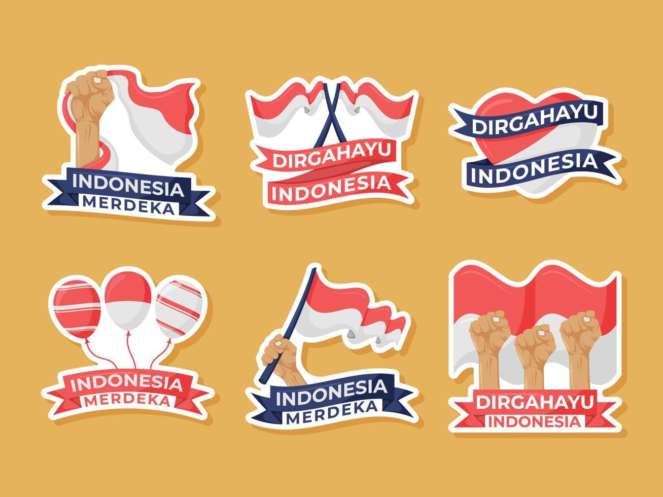 Indonesia Independence Day Sticker Set vector