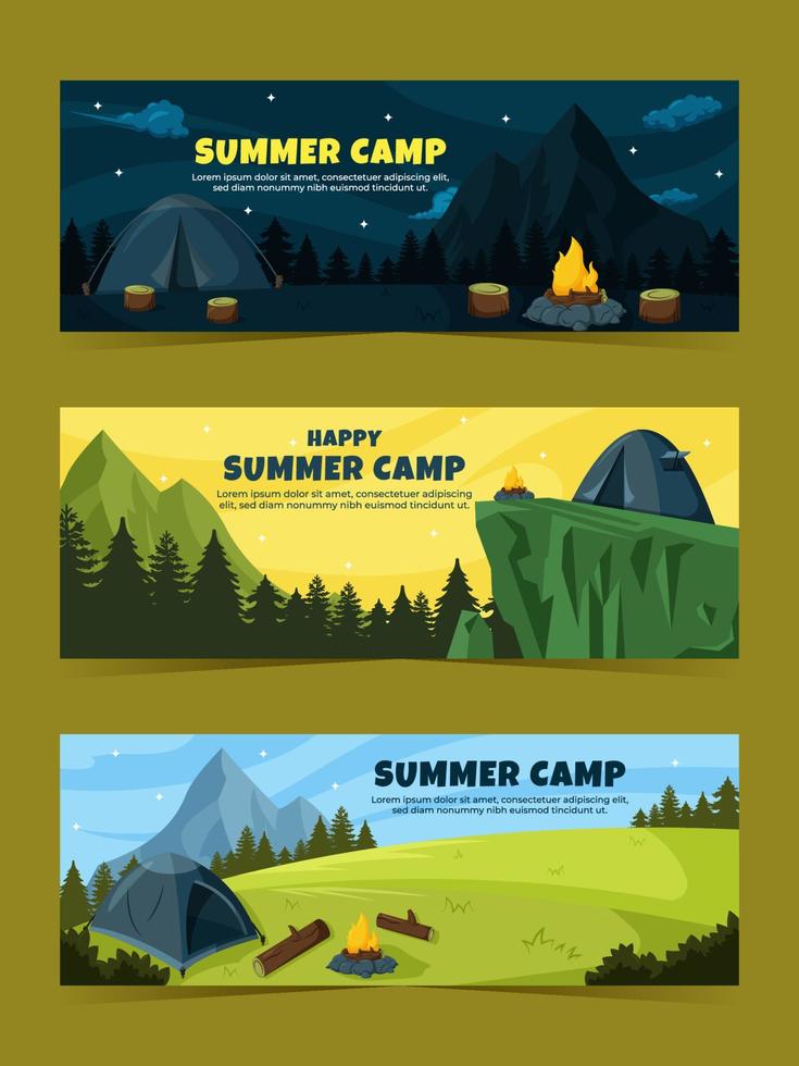 conjunto de banners de campamento de verano vector