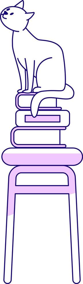 Cat sitting on pile of books semi flat color vector element