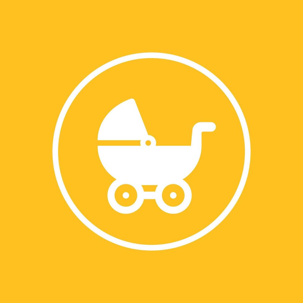 baby carriage, pram icon in circle, vector illustration