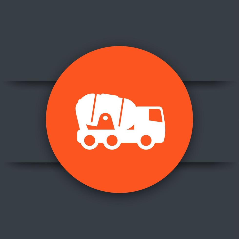 concrete mixer truck icon, round sign vector