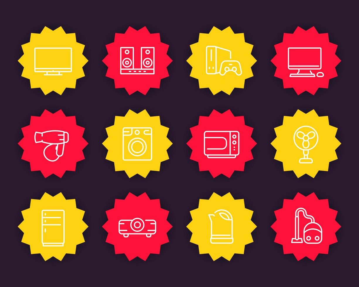 Appliances icons, linear style vector