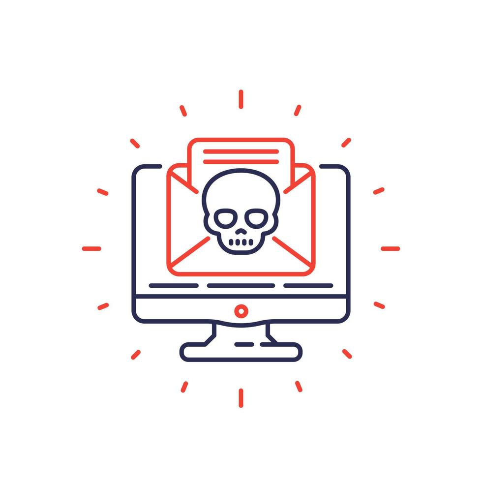 malware, email with virus line icon vector