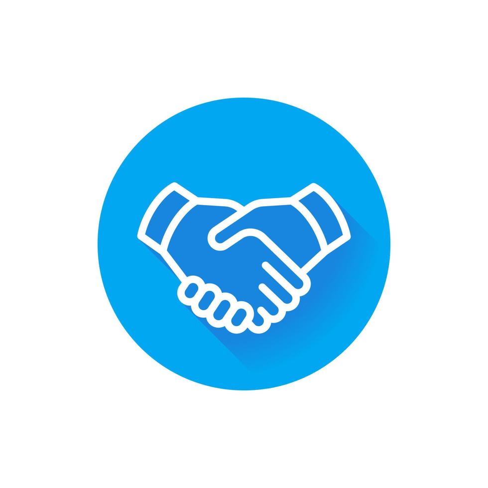 handshake line icon, deal, partnership, round flat blue icon on white, vector illustration