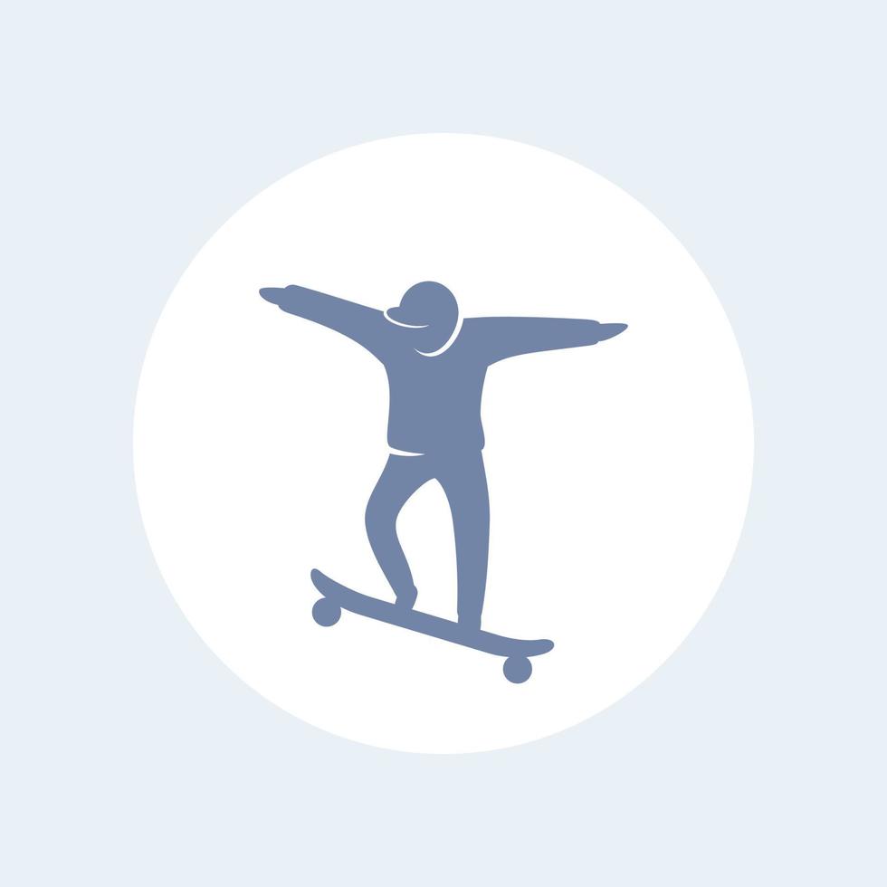 skateboarding icon, man on skateboard vector silhouette isolated on white, vector illustration