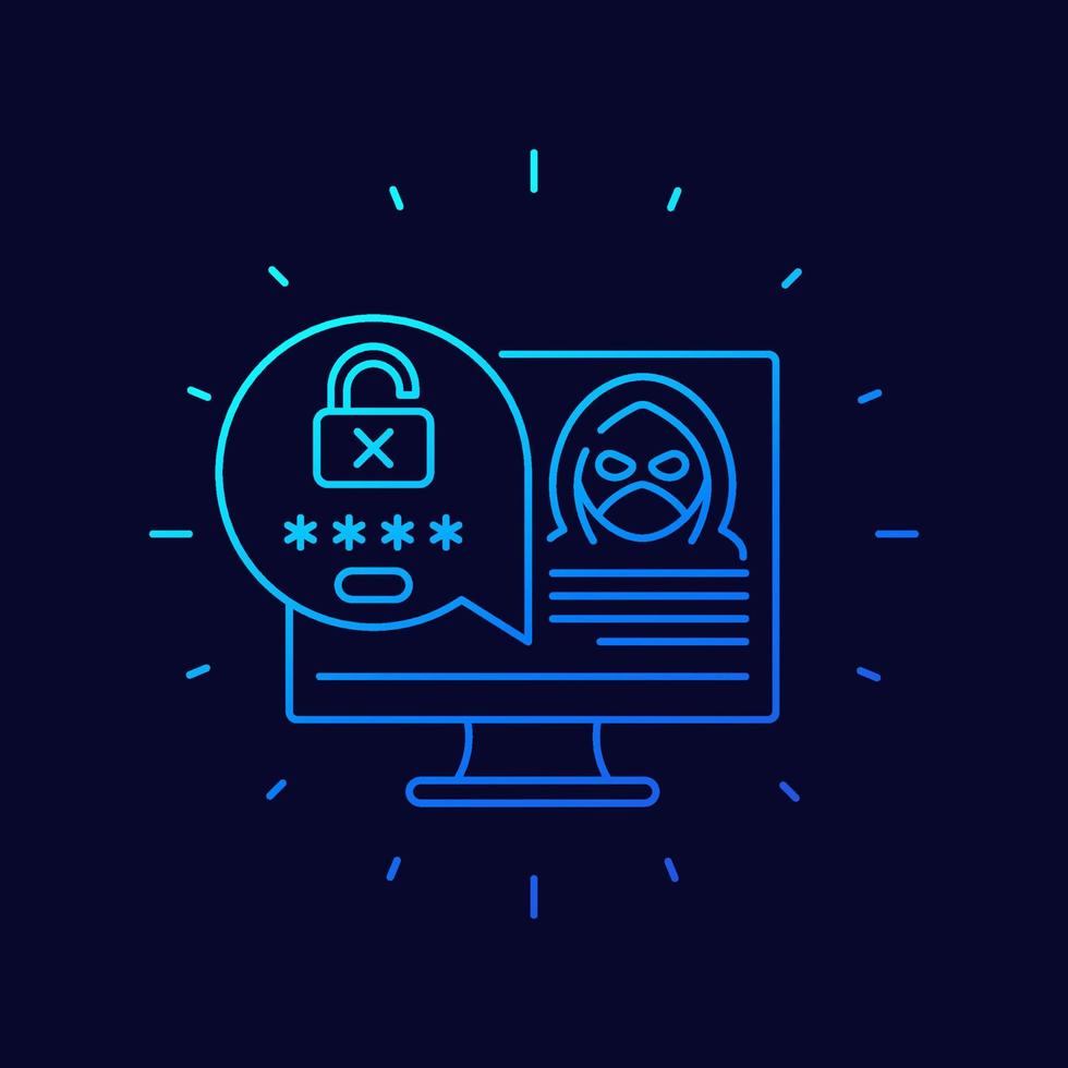 piratería, icono de vector de línea de acceso no autorizado