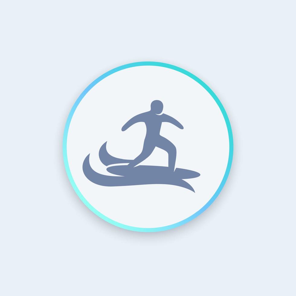 icono de surfista, signo de surf, hombre en tabla de surf redondo pictograma con estilo, ilustración vectorial vector