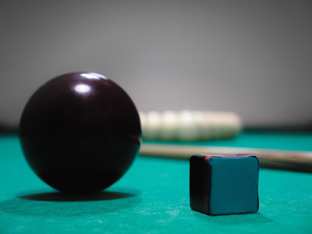 Billiard chalk on the table of Russian billiard pyramid photo