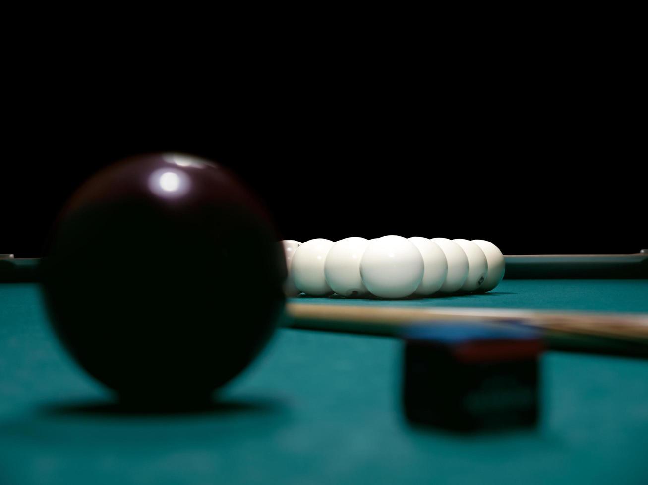 White billiard balls on the table of Russian billiard pyramid photo