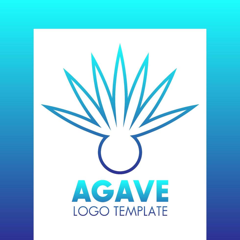 Plantilla de logotipo de planta de agave, contorno azul sobre blanco, ilustración vectorial vector