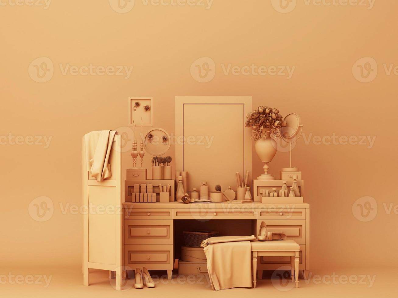 abstract furniture shelf and artwork frame with plant.3d rendering photo