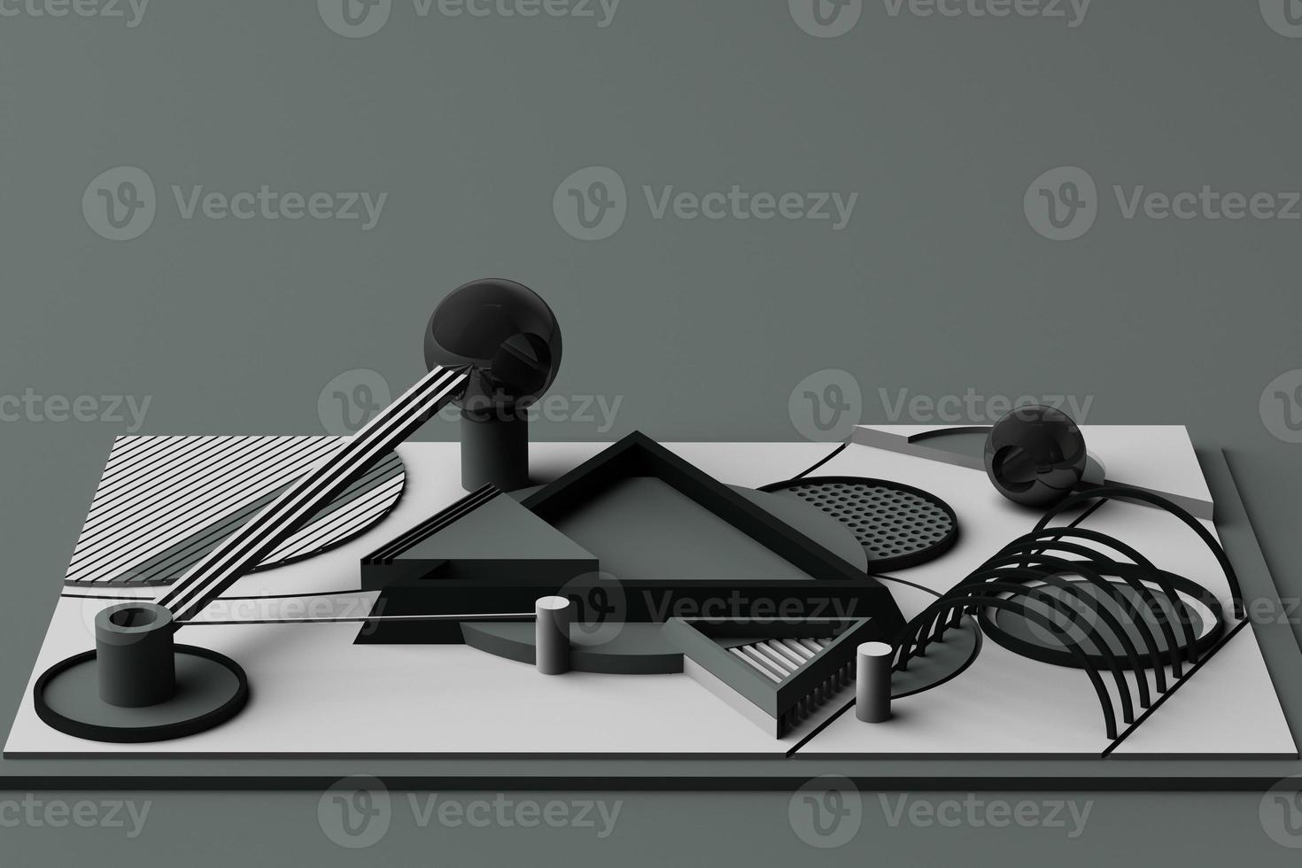 Design with composition of geometric memphis style shapes in pastel tone. 3d rendering illustration photo