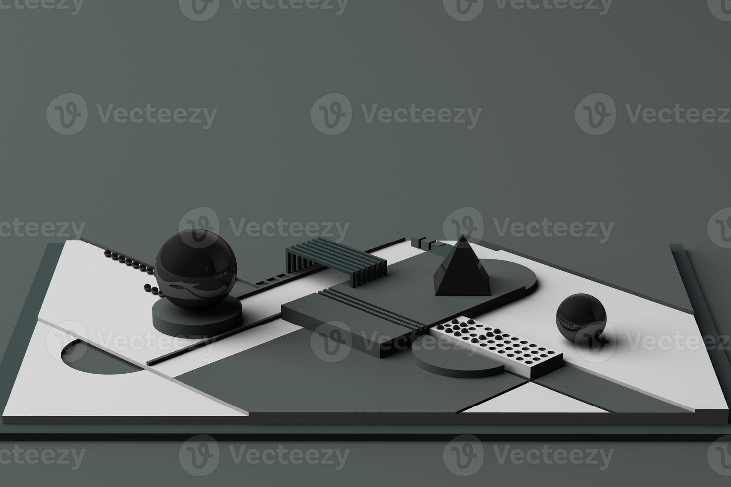 Design with composition of geometric memphis style shapes in pastel tone. 3d rendering illustration photo