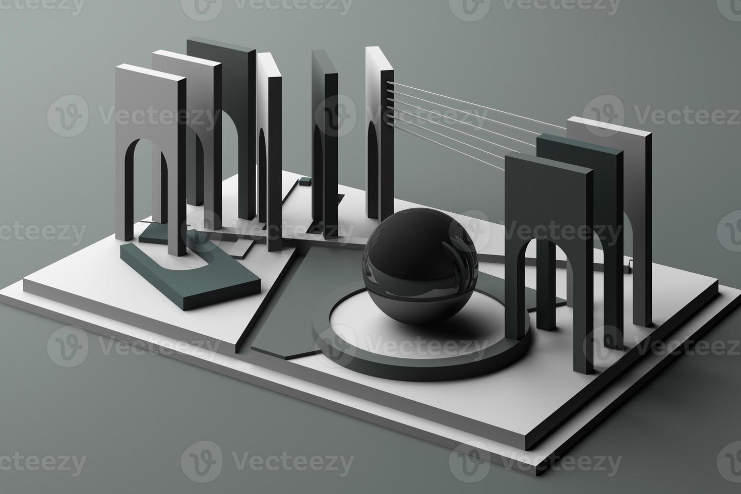 3d rendering geometric composition in pastel color. photo