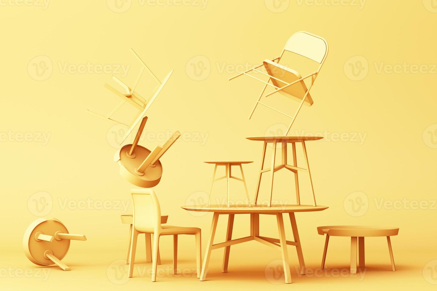 A lot of Chairs and coffee table in pastel tone. 3d rendering photo