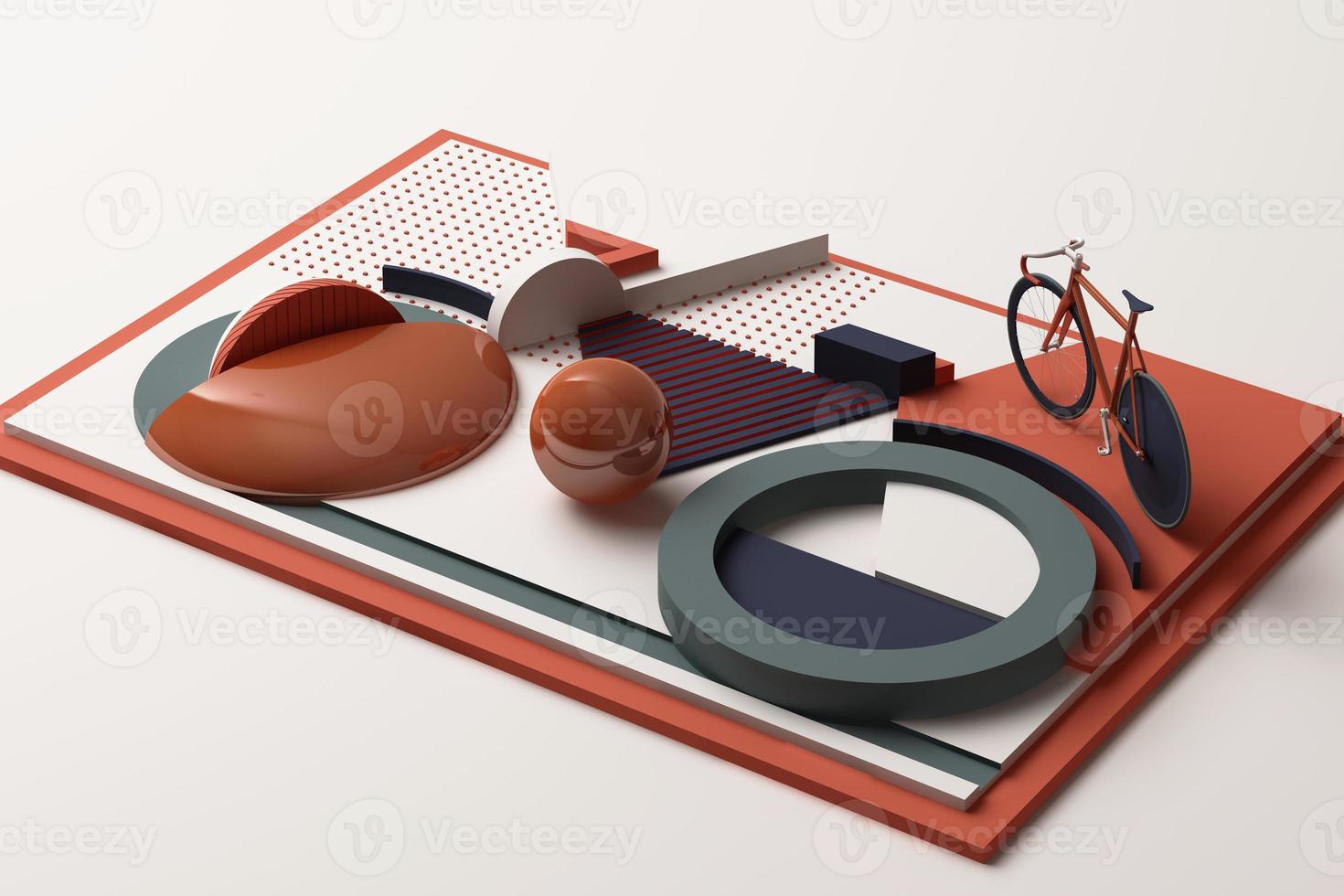 Geometric Shape of Bike Sport Concept in orange and pastel colour tone. 3d Rendering photo