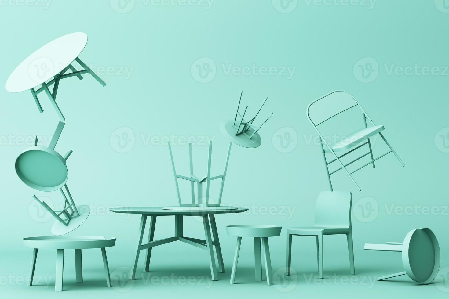 A lot of Chairs and coffee table in pastel tone. 3d rendering photo