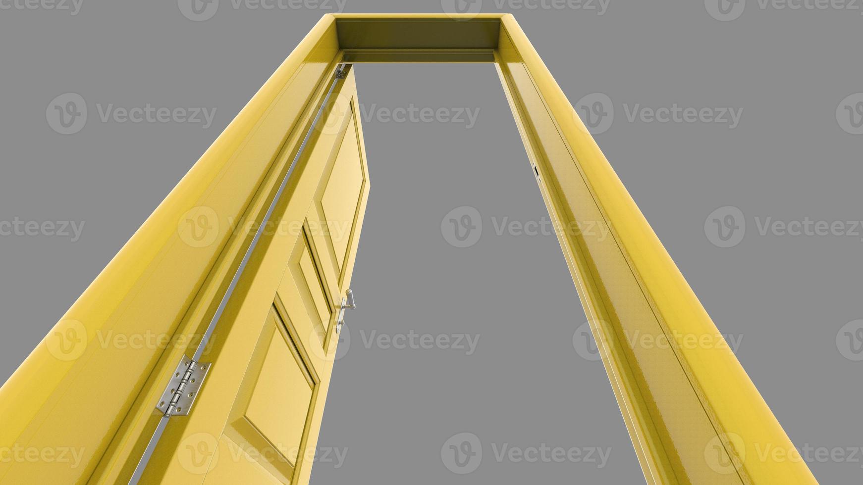 Creative illustration of open, closed door, entrance realistic doorway isolated on background 3d photo