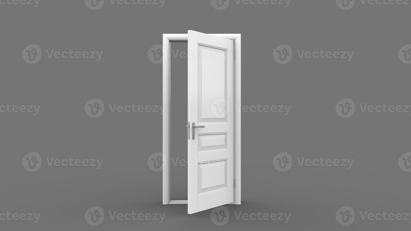 Creative illustration of open, closed door, entrance realistic doorway isolated on background 3d photo