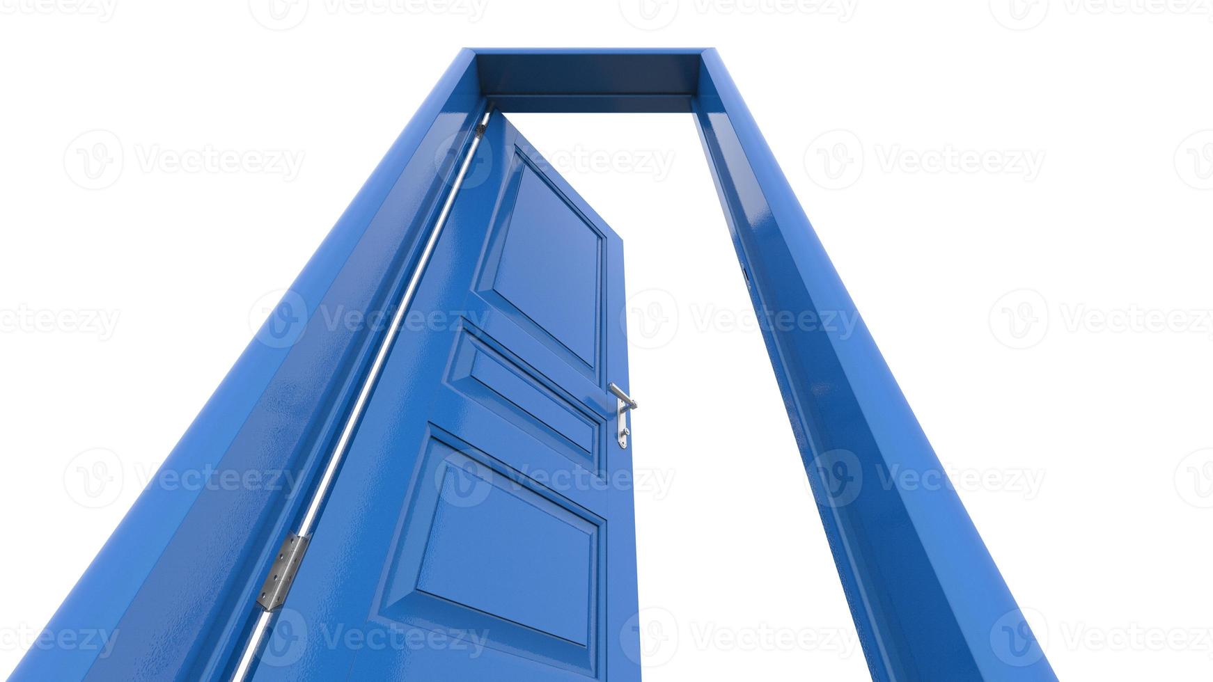 Creative blue door illustration of open, closed door, entrance realistic doorway isolated on background 3d photo