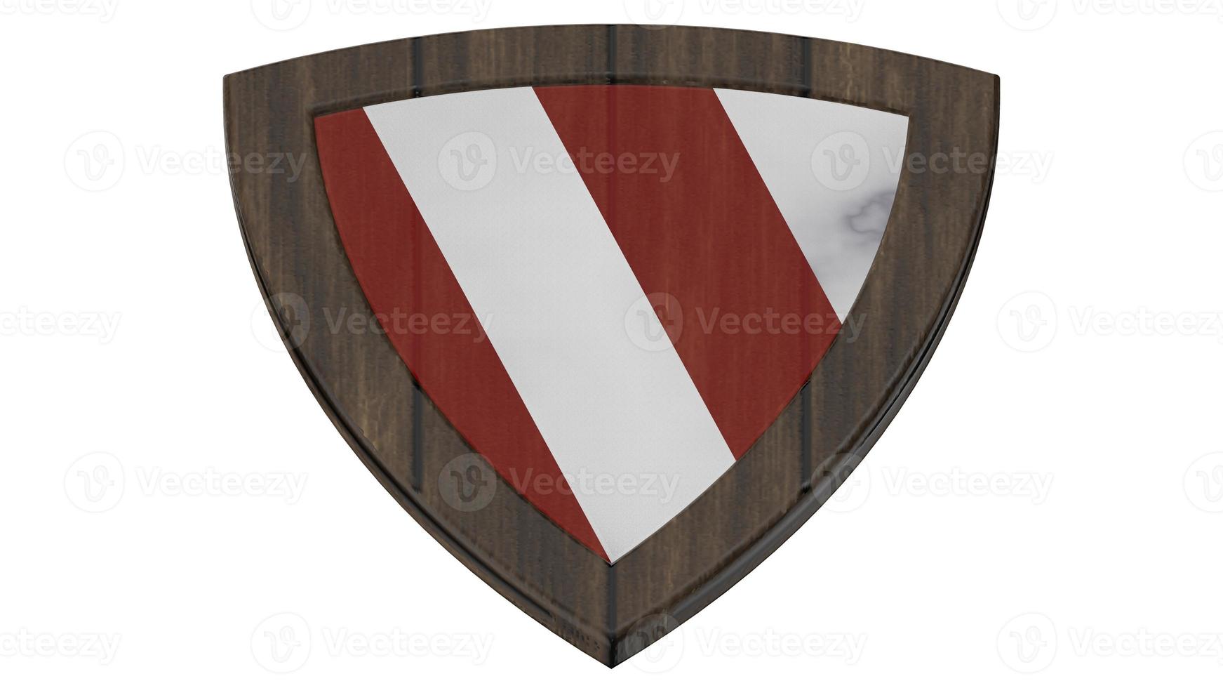 escudo madera rayas medieval 3d ilustración render rojo blanco foto