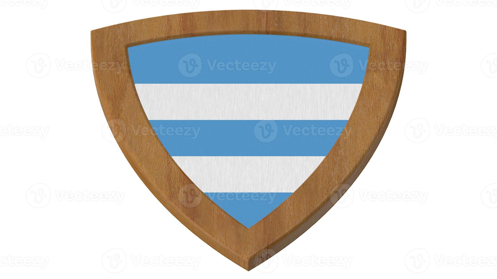 wood shield medieval 3d blue stripes white illustration render photo