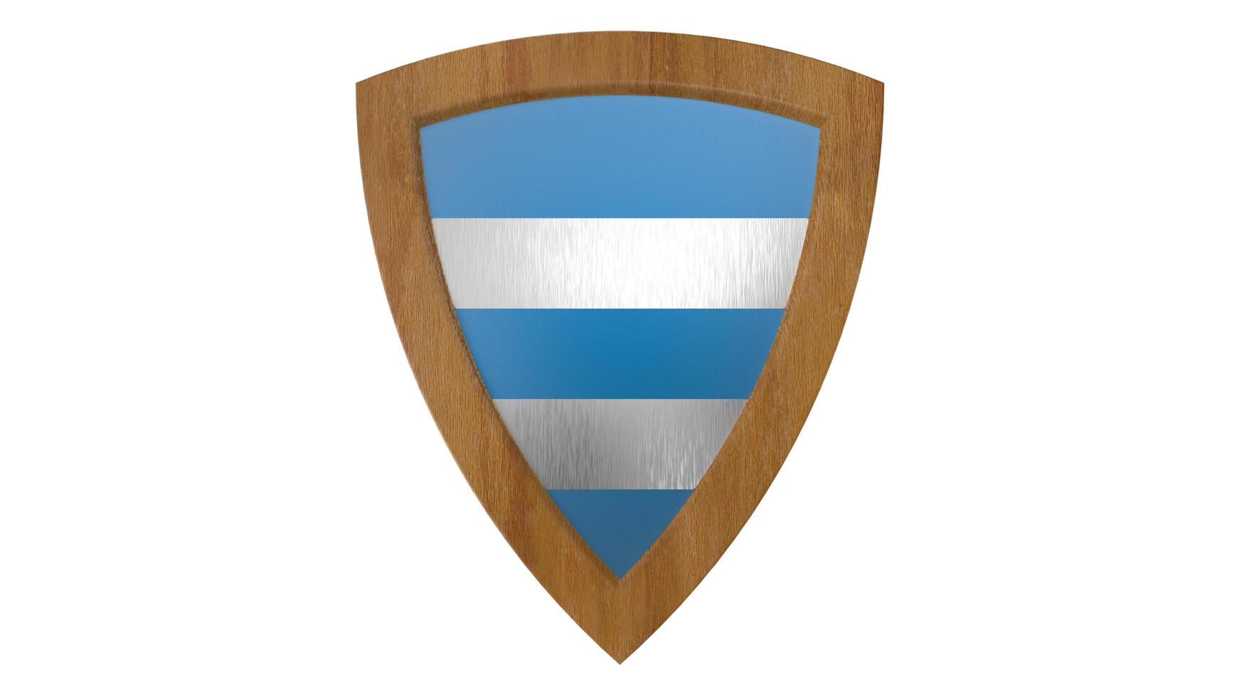escudo de madera medieval 3d ilustración azul blanco render foto