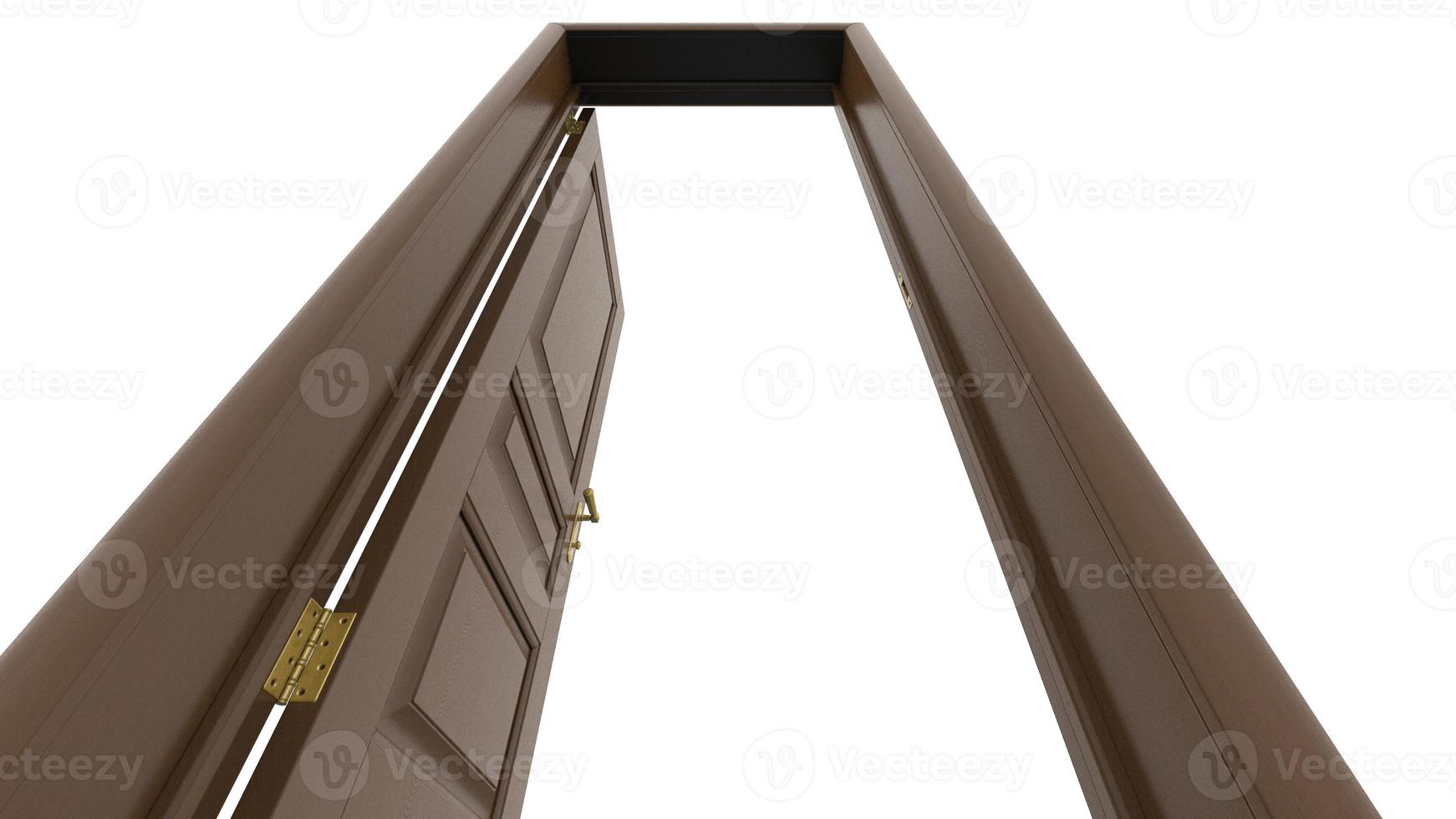 Creative illustration of open, closed door, entrance realistic doorway isolated on background 3d photo