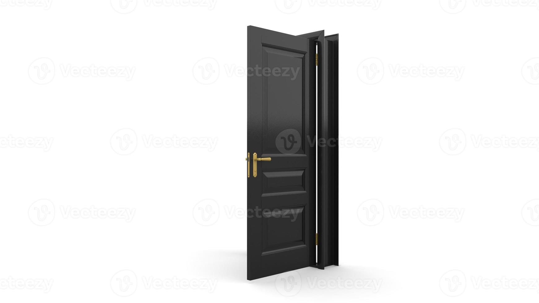Creative illustration of open, closed door, entrance realistic doorway isolated on background 3d photo