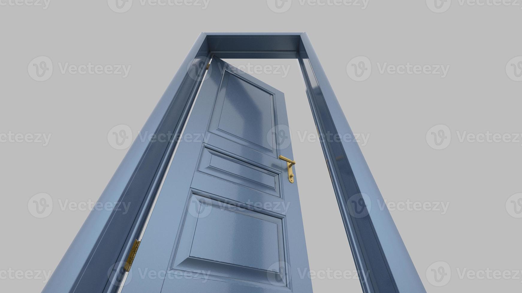 Creative illustration of open, closed door, entrance realistic doorway isolated on background 3d photo