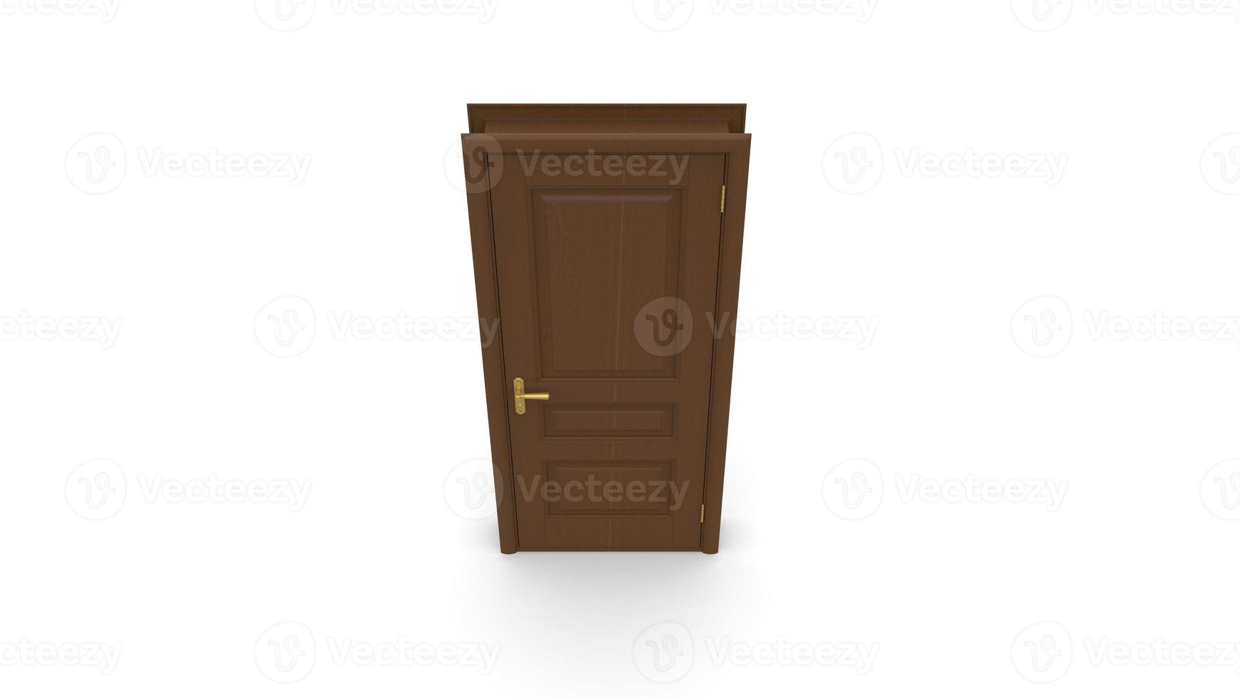 wood classic door Creative illustration of open, closed door, entrance realistic doorway isolated on background 3d photo