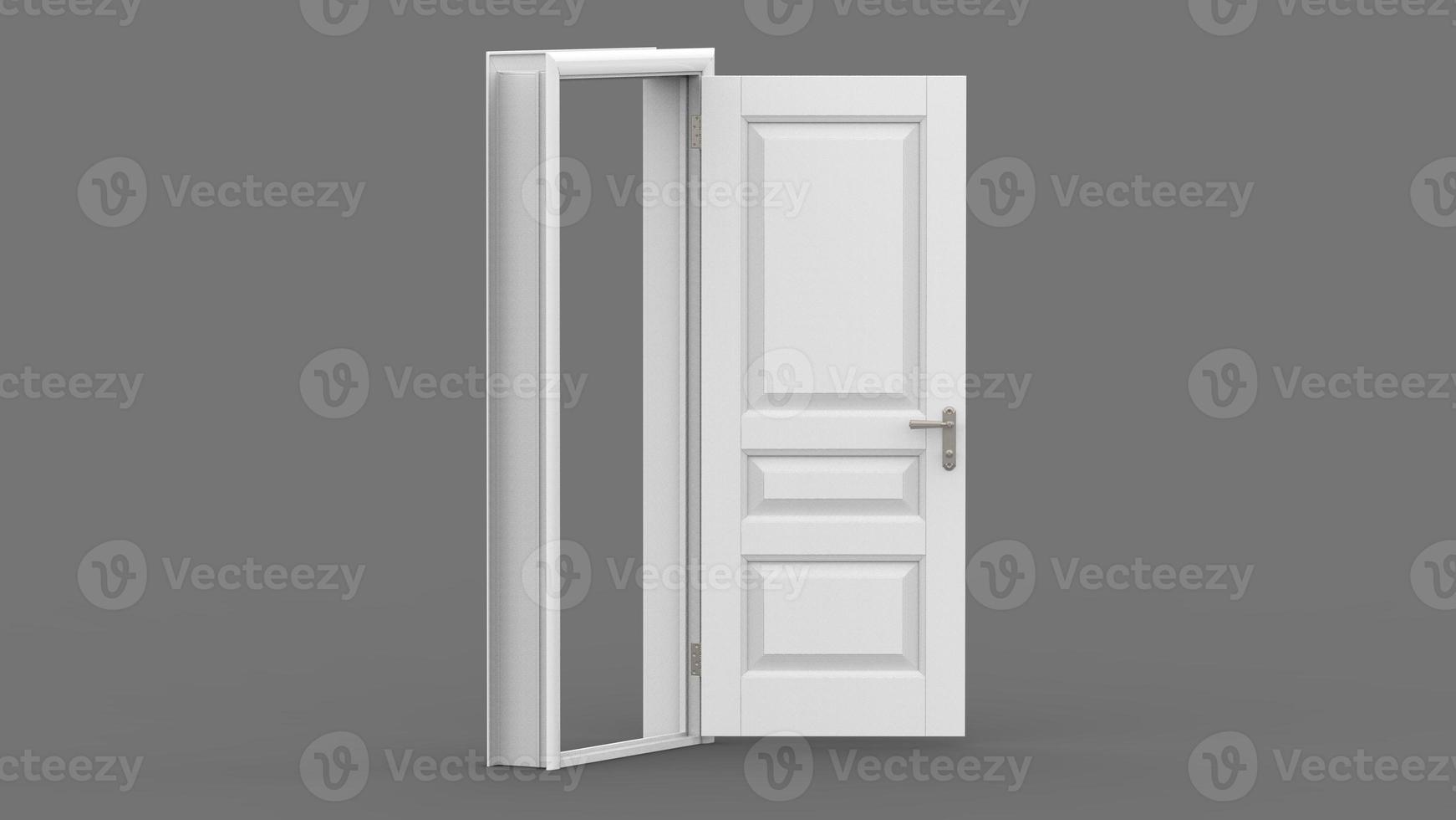 Creative illustration of open, closed door, entrance realistic doorway isolated on background 3d photo