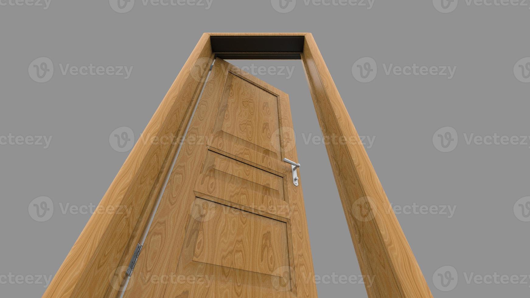 Creative illustration of open, closed door, entrance realistic doorway isolated on background 3d photo
