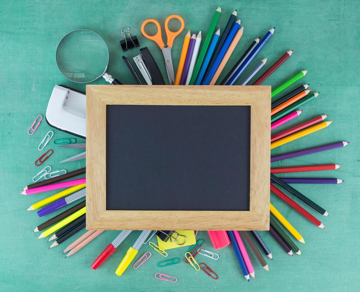 Black board on stationery set photo