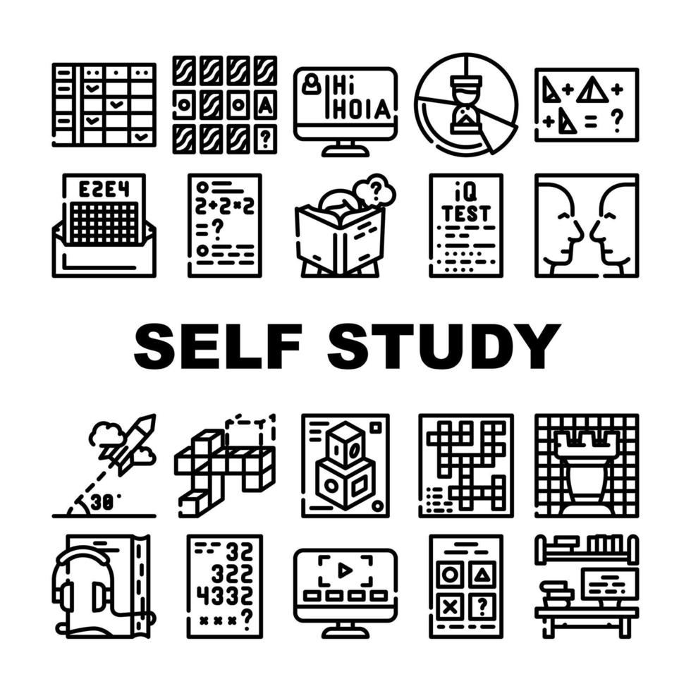Self Study Lessons Collection Icons Set Vector