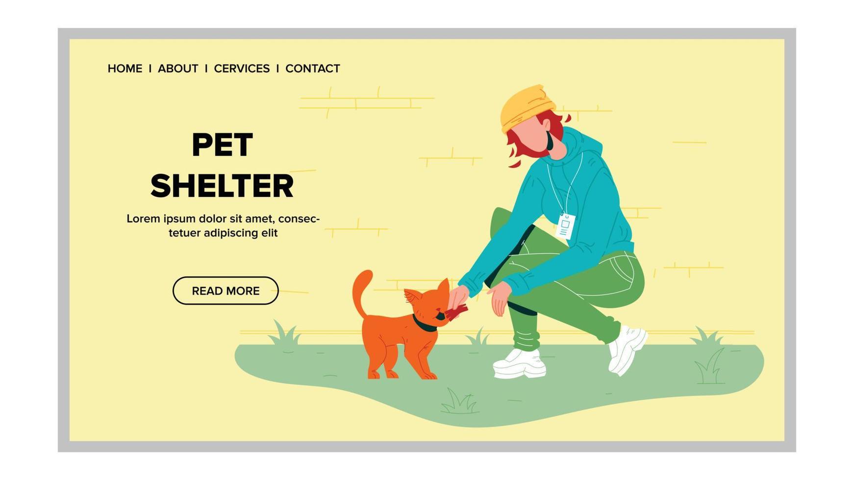 refugio de mascotas voluntario con vector de gato sin hogar