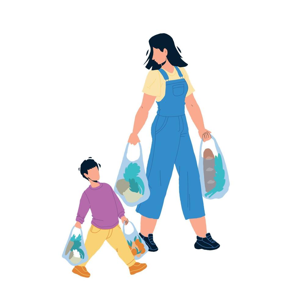 Children Etiquette Help To Adult Carry Bags Vector