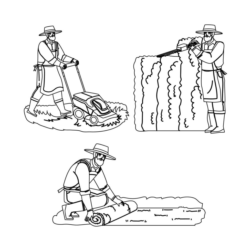 Gardener Man Work In Garden Collection Set Vector