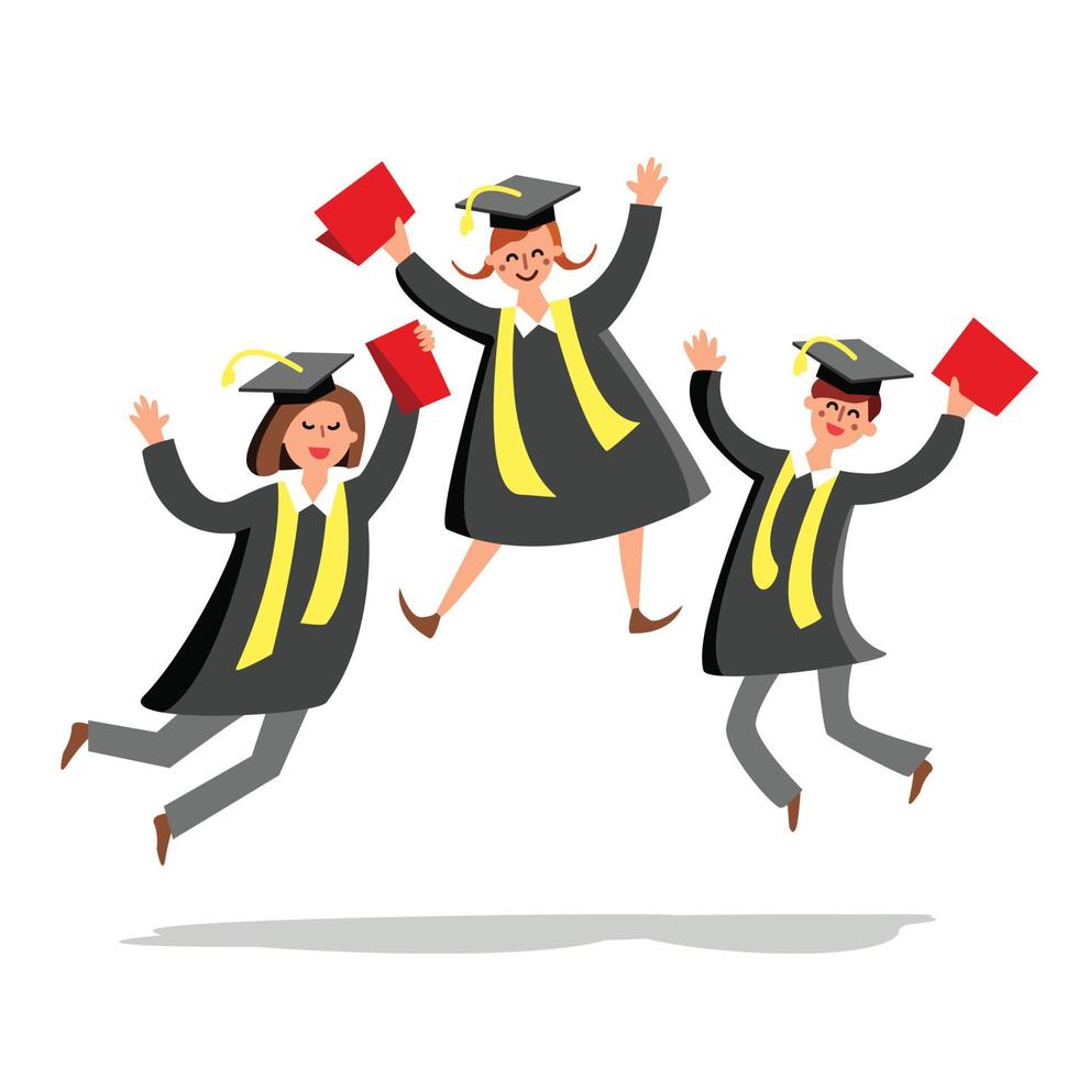 Students Jumping And Celebrate Graduation Vector Illustration