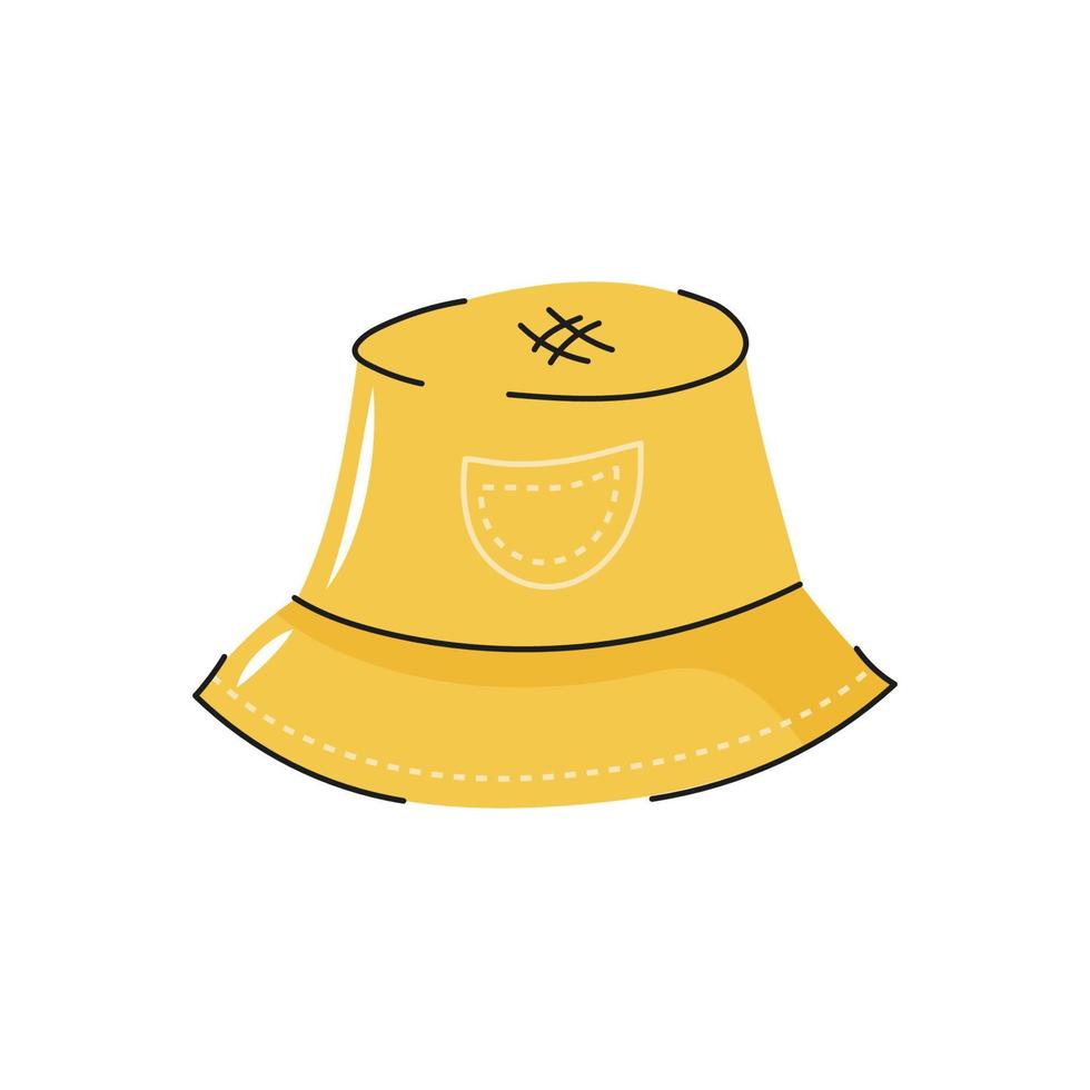 sombrero de panamá turístico dibujado a mano de dibujos animados con bolsillo decorativo. accesorio turístico, sombreros para senderismo, camping, trekking, mochilero. ilustración vectorial plana. vector