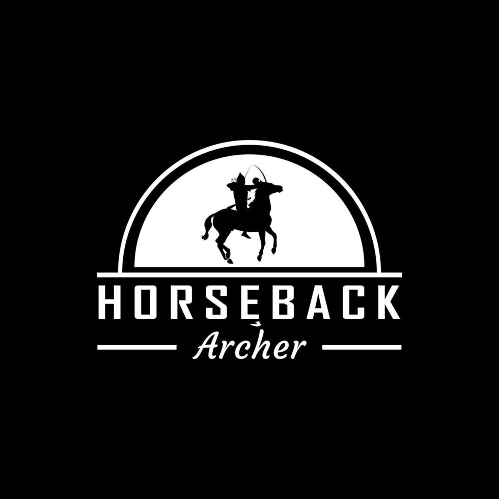 diseño de logotipo de arquero ecuestre retro vintage arquero caballero montando a caballo diseño de logotipo vectorial caballo valiente vector