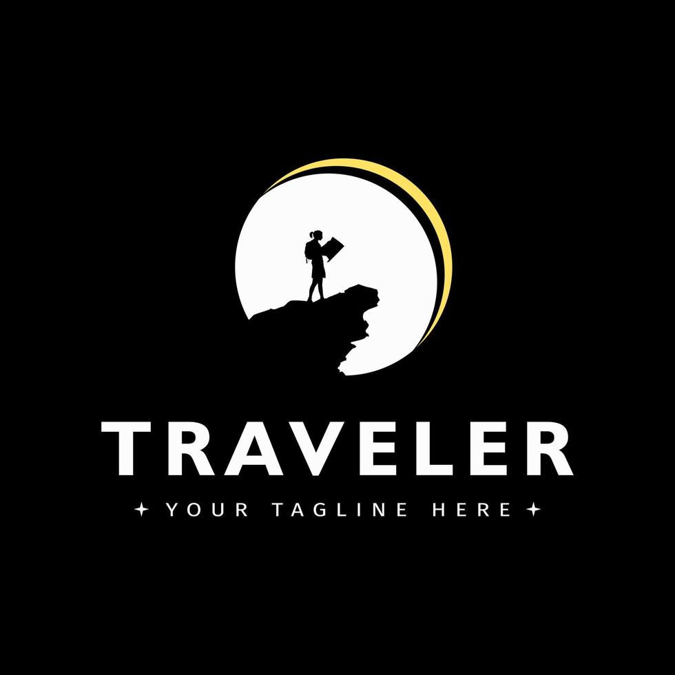 Vintage Logo design inspiration about an adventurous nature explorer. silhouette of a climber vector