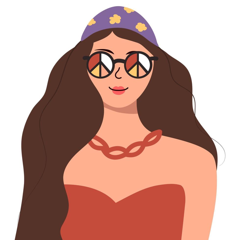 Vector illustration of a beautiful woman with a flower on her head and sunglasses