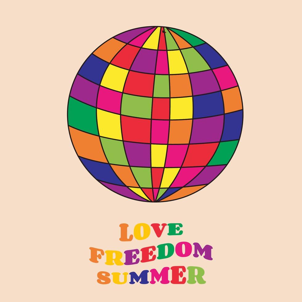 The disco ball vector icon Is Isolated. retro. text love, freedom, and