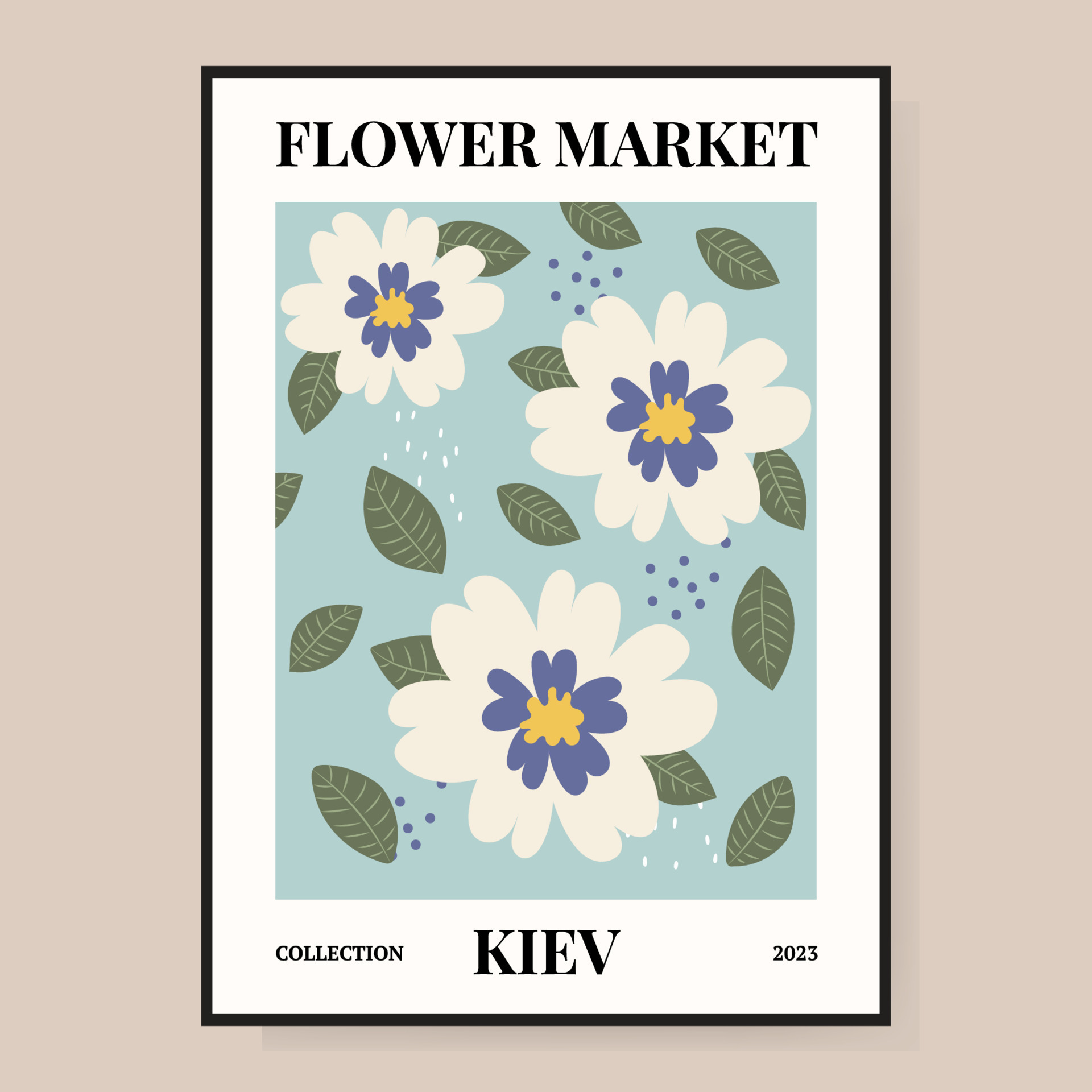 Flower market poster. Abstract floral illustration. Poster for