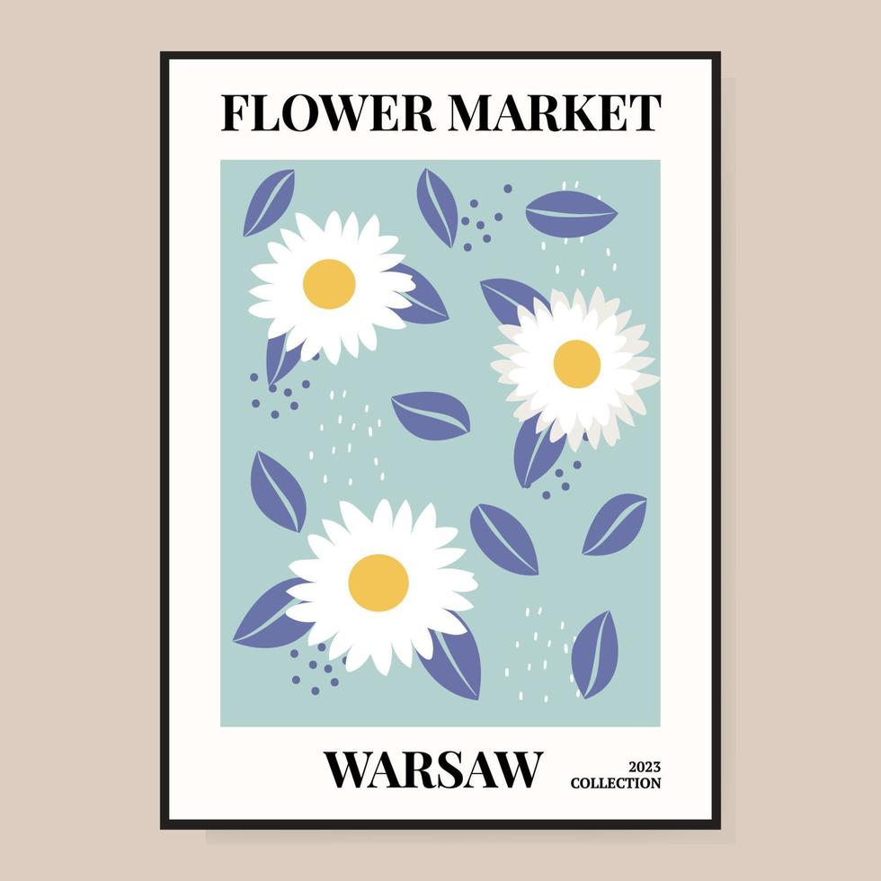 Flower market poster. Abstract floral illustration. Poster for postcards, wall art, banner, background, for printing. Vector illustration.