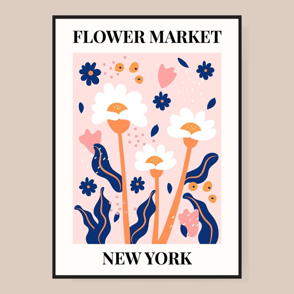 Flower market poster. Abstract floral illustration. Poster for postcards, wall art, banner, background, for printing. Vector illustration.